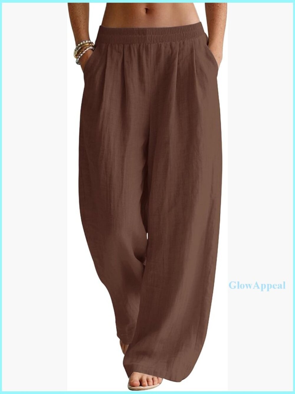 Wide Leg Linen Pants Elastic Waist Palazzo Summer Flowy Trousers